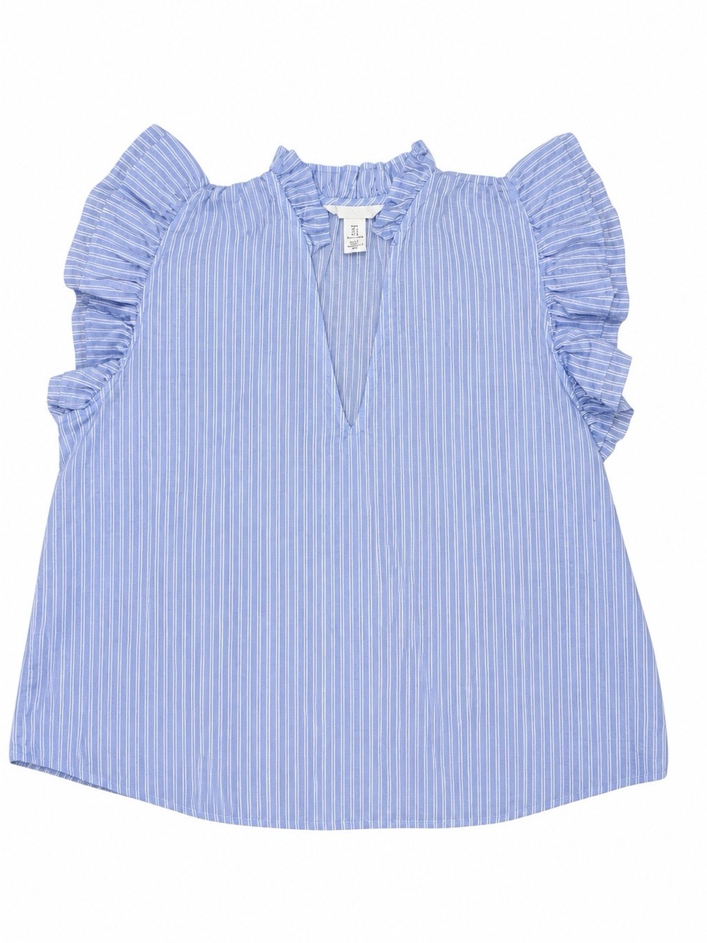 H&M Women’s Blue/White Striped Ruffle Blouse, Size Large